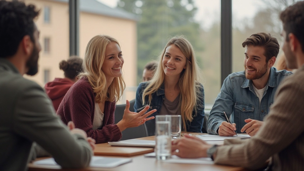 Classroom setting with students practicing Dutch conversation exercises