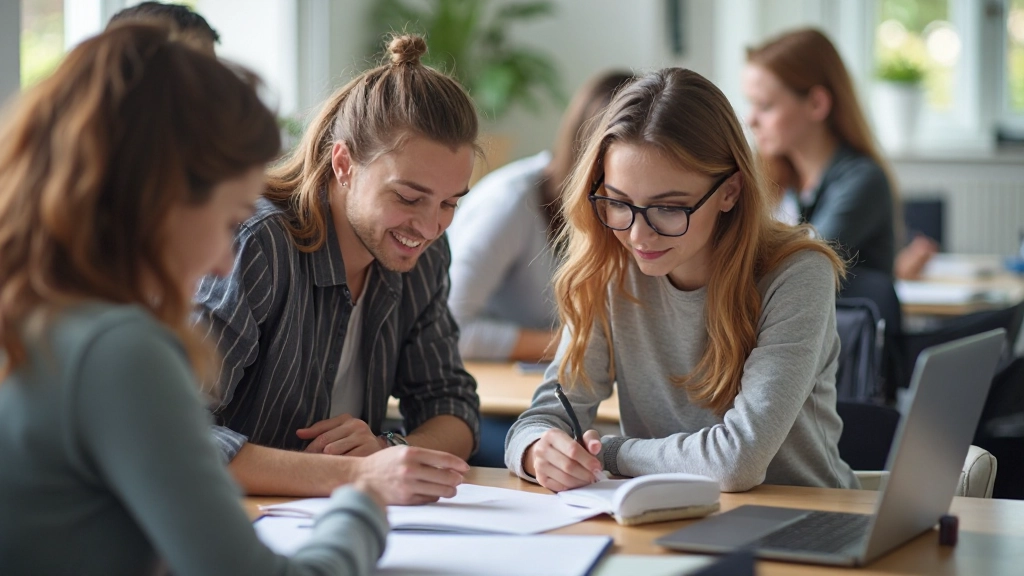 Studenten die Nederlands oefenen in een interactieve klassetting