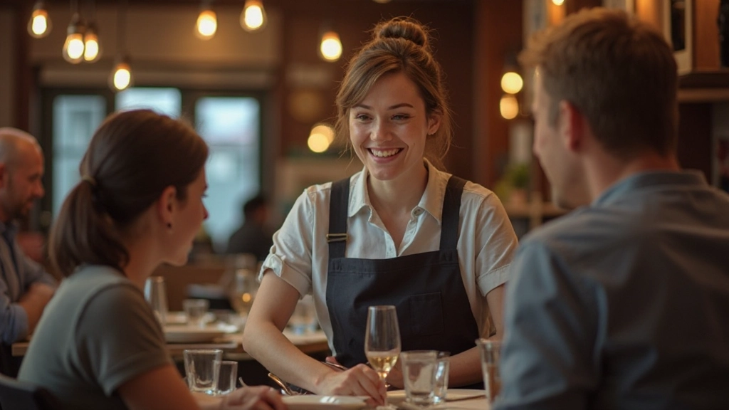 Nederlandse restaurantserveerster helpt klant met menuadvies