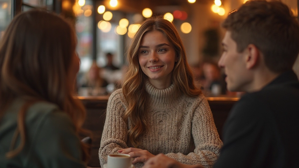 Nederlandse leerling in gesprek met vrienden in een gezellig Nederlands café